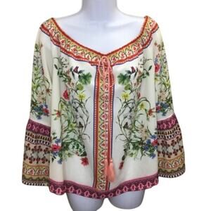 Umgee Embroidered Bell Sleeve Peasant Top NWT Sz L
